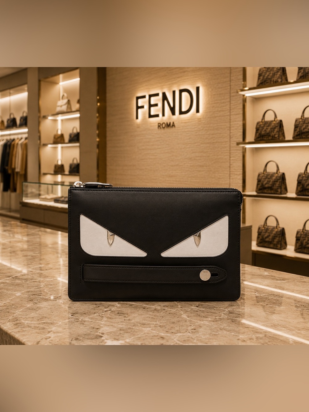 Authentic Fendi Bag Bugs Monster Leather Clutch Karl Lagerfeld Era w/Entrupy COA